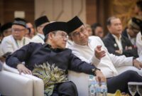 Paslon Capres-cawapres nomor urut 1, Anies Baswedan dan Muhaimin Iskandar alias Cak Imin, pada acara Deklarasi Dukungan Keluarga Besar HMI kepada Anies-Cak Imin, di Lippo Kuningan, Jakarta Selatan, Rabu (27/12/2023).